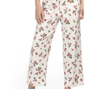 NWOT Nicole Miller White Wide-Leg Strawberry  Print Pants Size 2